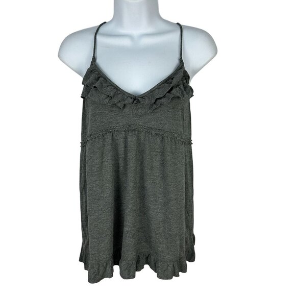 American Eagle Outfitters Gray Ruffled Spaghetti Strap Tank Top Size Medium - Picture 1 of 4